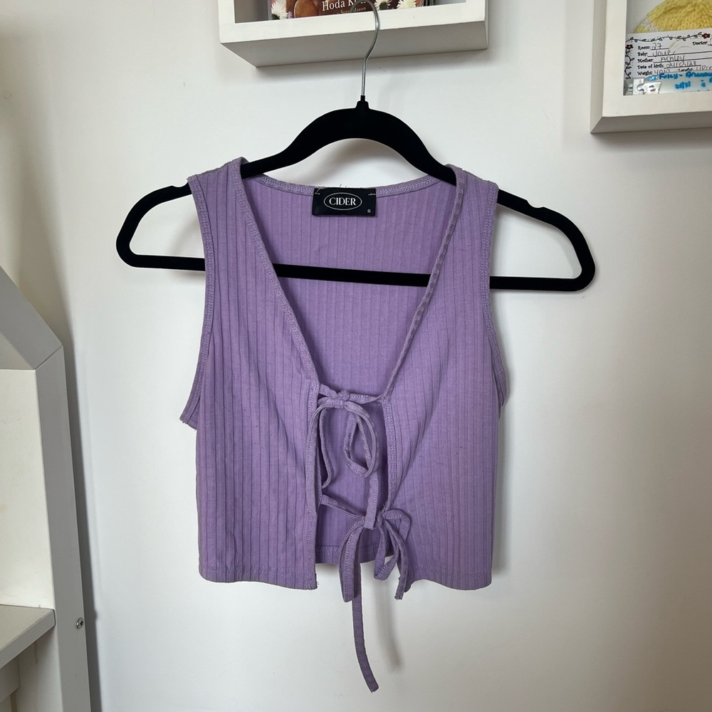 Cider Purple Ribbed Tie-Front Top